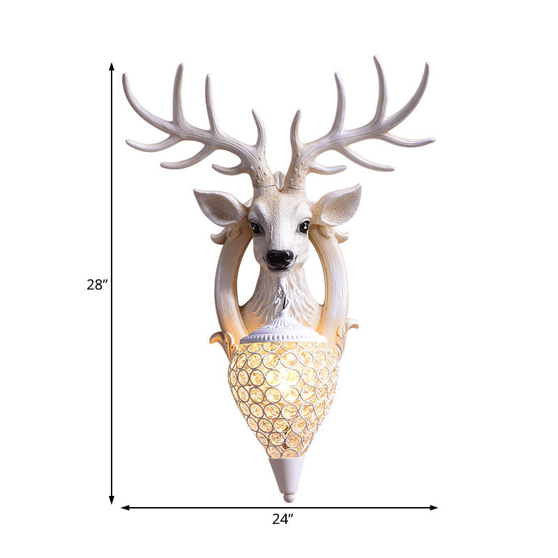 Clear Beveled Crystal Sconce With Rural White/Brown/Black Finish And Faux Elk Backplate - Bedroom