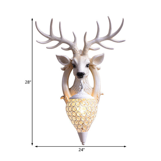 Clear Beveled Crystal Sconce With Rural White/Brown/Black Finish And Faux Elk Backplate - Bedroom