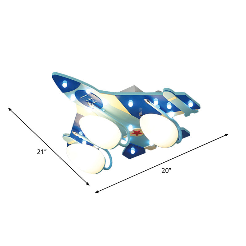 Opaline Glass 3 - Head Bomber Plane Ceiling Lamp For Child’s Bedroom - Blue