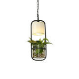Cylinder Led Pendant Light Fixture In Rustic Black/White/Gold With Warm/White And Plant Cup
