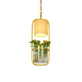 Cylinder Led Pendant Light Fixture In Rustic Black/White/Gold With Warm/White And Plant Cup Gold /