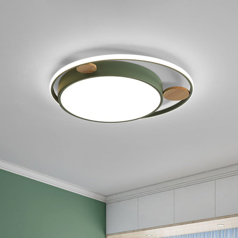 Modern Bear Head Led Flushmount Ceiling Light With Wood Accent - 18’/21.5’ Wide Cartoon Acrylic