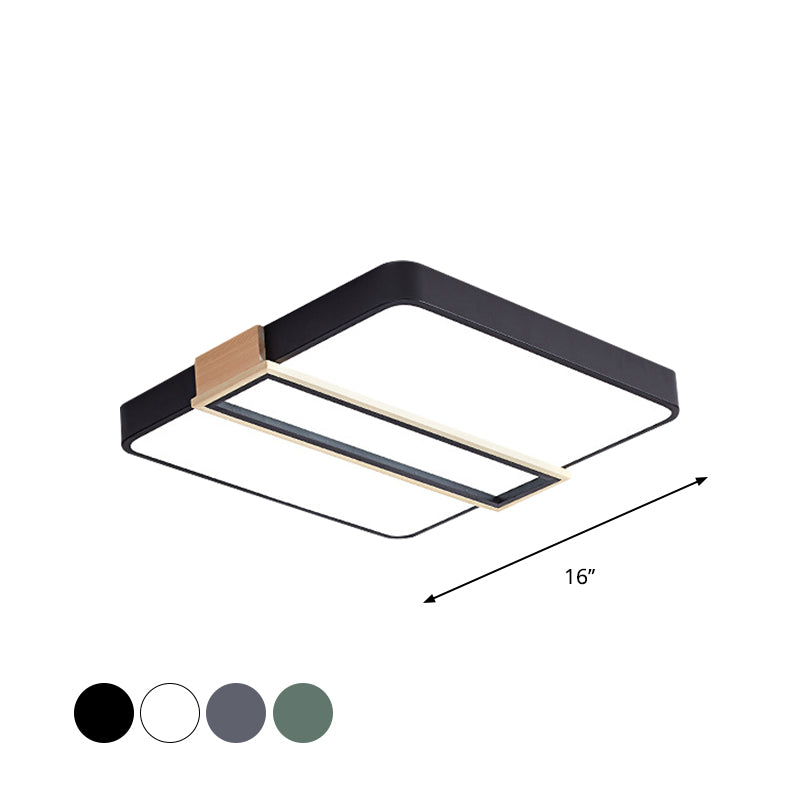 Nordic Led Flushmount Lighting For Bedroom Ceiling - Black/White/Green Square Acrylic Shade