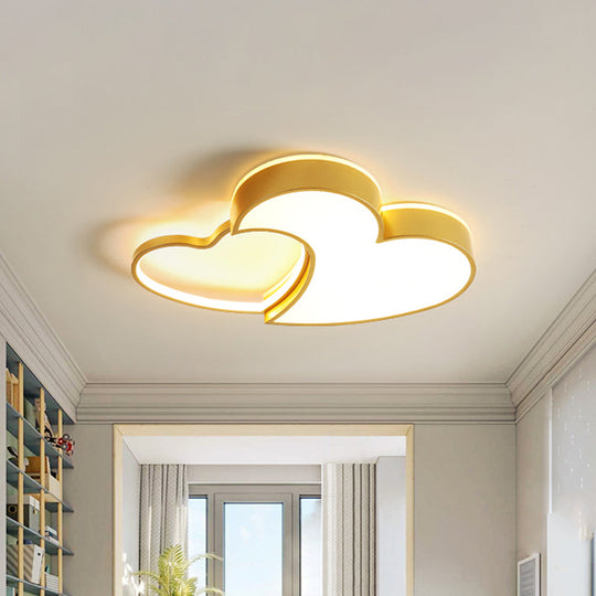 Dual - Heart Kid’s Flush Light: Acrylic Macaron Led Ceiling Lamp In Pink/Blue/Gold 21.5’/25.5’ Wide