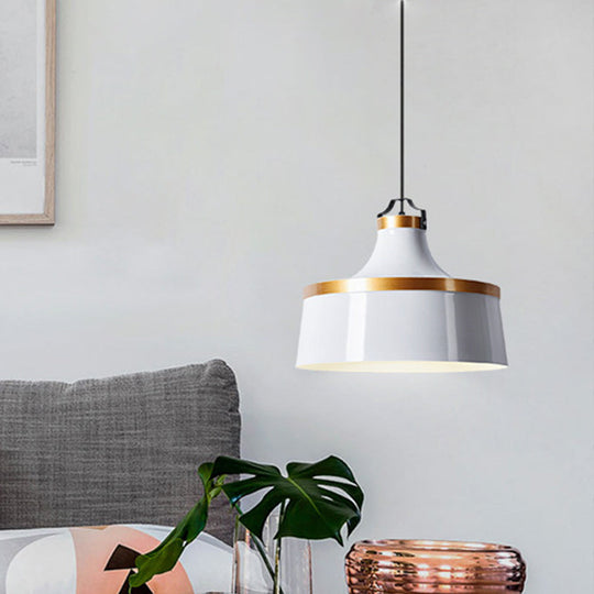 Nordic Style Aluminum Barn Pendant Light Kit In Black/Blue/Grey - Single-Bulb Hanging Ceiling