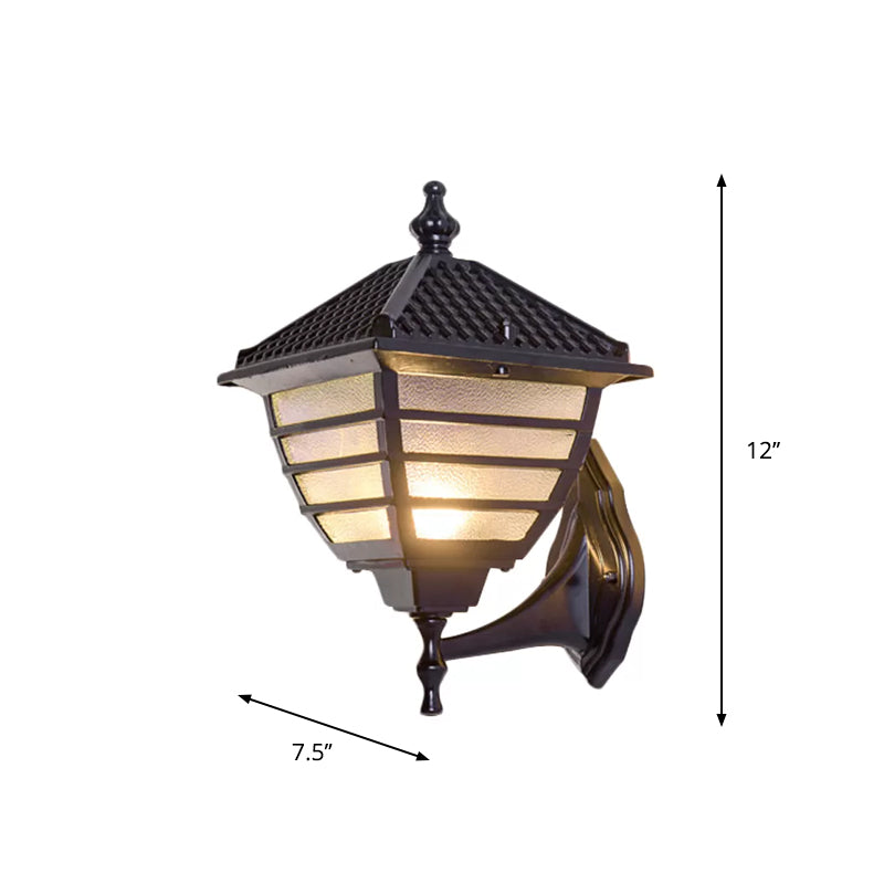 Rustic Black Lantern Wall Sconce With Frosted Glass - Single Bulb Mounted Lamp