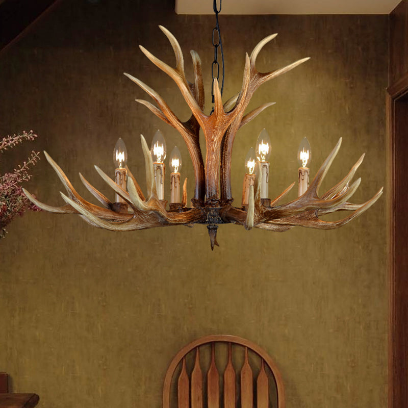 Rustic Countryside Stag Antler Chandelier - 6/8/10 Lights Pendant Fixture In Brown Resin For