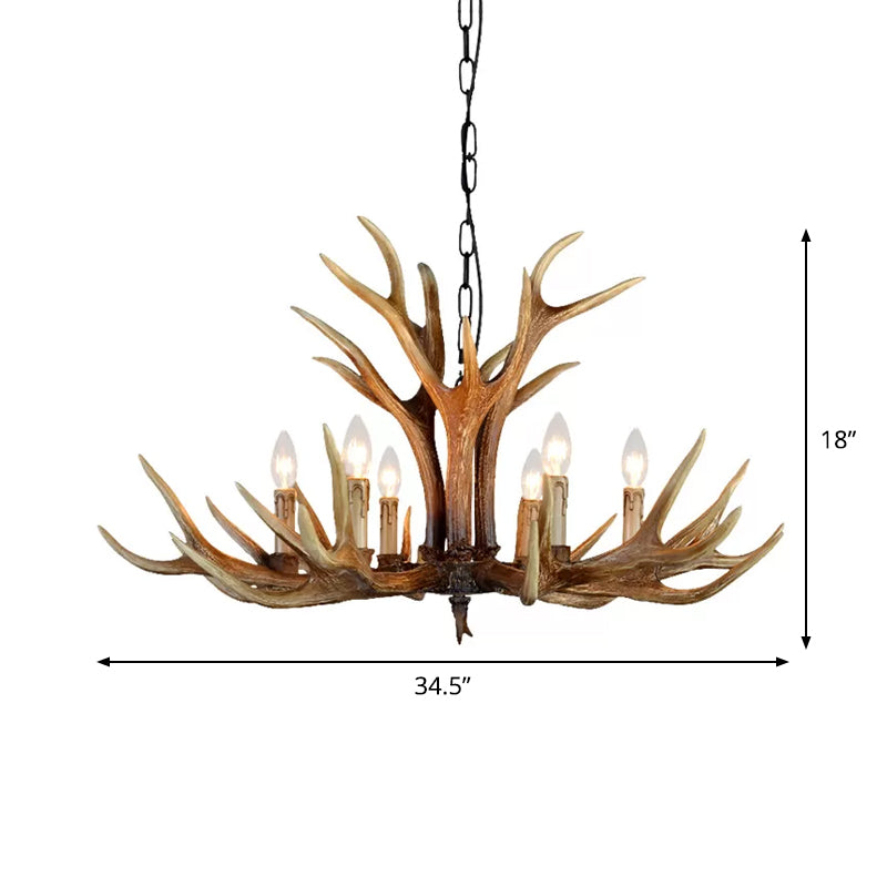 Rustic Countryside Stag Antler Chandelier - 6/8/10 Lights Pendant Fixture In Brown Resin For