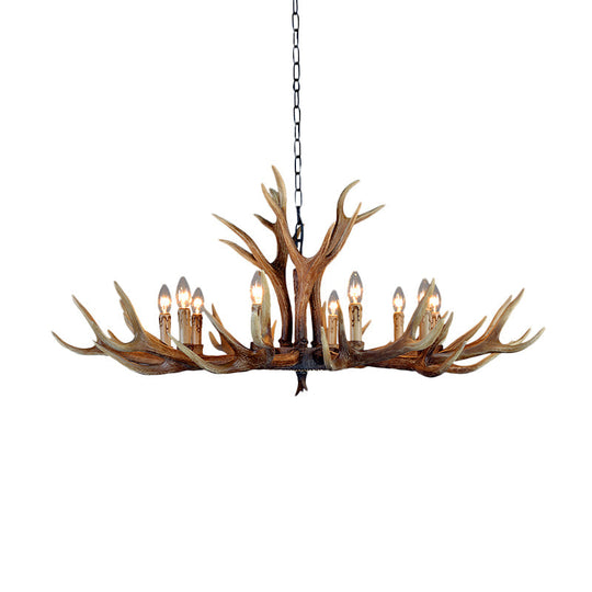 Rustic Countryside Stag Antler Chandelier - 6/8/10 Lights Pendant Fixture In Brown Resin For