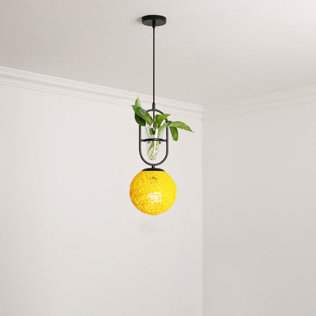 Macaron 1-Head Rattan Hanging Ceiling Light In Beige/Red/Pink With Plant Pot - Kitchen Pendant