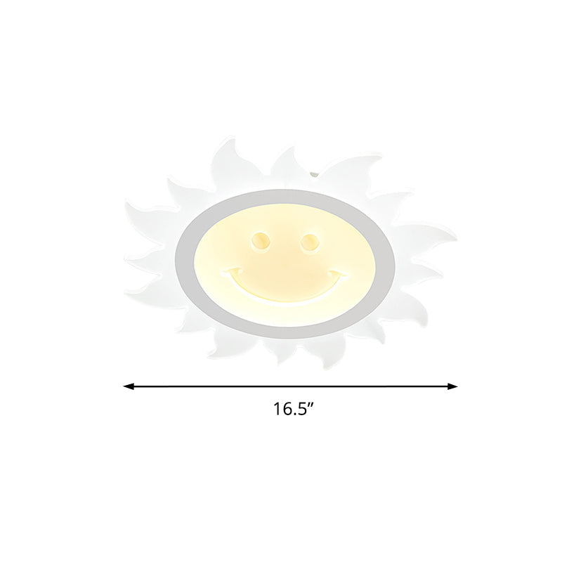 Child Bedroom Led Flush Ceiling Light: Lovely White Smiling Sun Acrylic Lamp