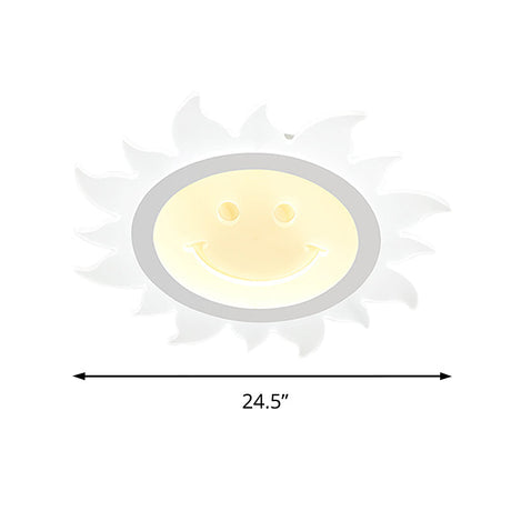 Child Bedroom Led Flush Ceiling Light: Lovely White Smiling Sun Acrylic Lamp