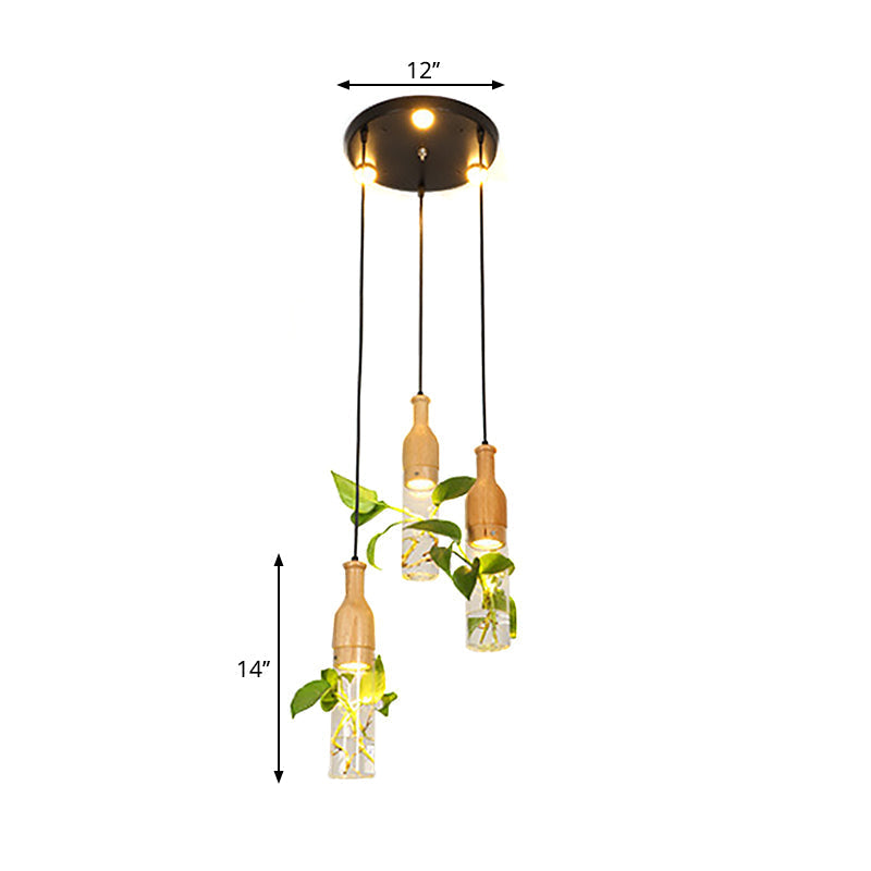 Cluster Pendant Ceiling Light - Lodge Black Bottle With Clear Glass Shades Ideal For Dining Room