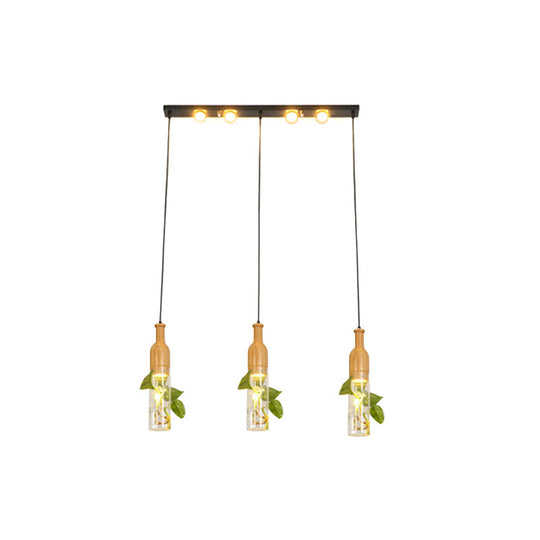 Cluster Pendant Ceiling Light - Lodge Black Bottle With Clear Glass Shades Ideal For Dining Room