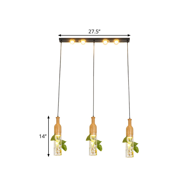 Cluster Pendant Ceiling Light - Lodge Black Bottle With Clear Glass Shades Ideal For Dining Room