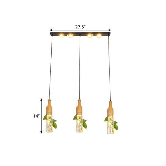 Cluster Pendant Ceiling Light - Lodge Black Bottle With Clear Glass Shades Ideal For Dining Room