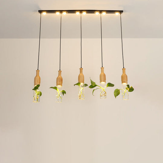 Cluster Pendant Ceiling Light - Lodge Black Bottle With Clear Glass Shades Ideal For Dining Room