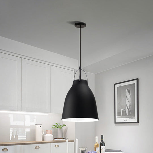 Macaron Black/Pink/Blue Restaurant Ceiling Hang Pendant Light - 1-Bulb With Aluminum Bell Shade