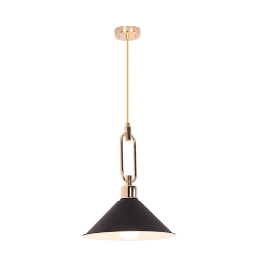 Macaron Cone Pendant Lamp Elegant Metal Ceiling Light With Rolled Edge Single Bulb And Buckle Top In