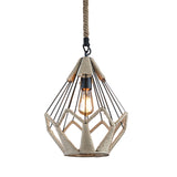 Rustic Single-Bulb Pendant Lamp With Natural Rope - Black/Brown Brown / C
