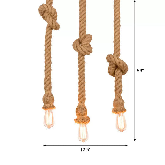 H Brown Naked Bulb Design Pendant Light With Rope Knot - Ideal For Kitchen Bar 39’/59’ Height