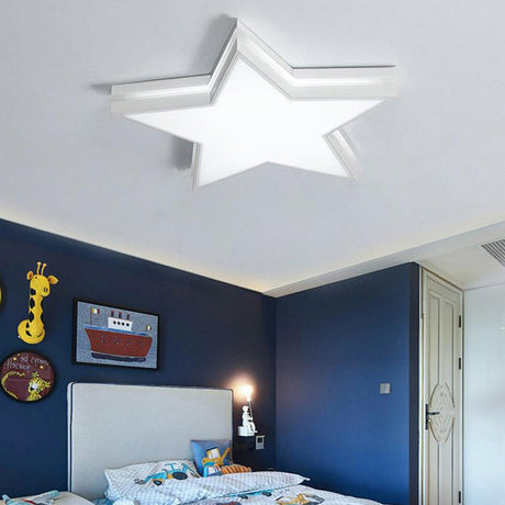 Kids Acrylic Led Flush Mount Ceiling Light In White For Boy’s Bedroom - Slim Panel Star Design /