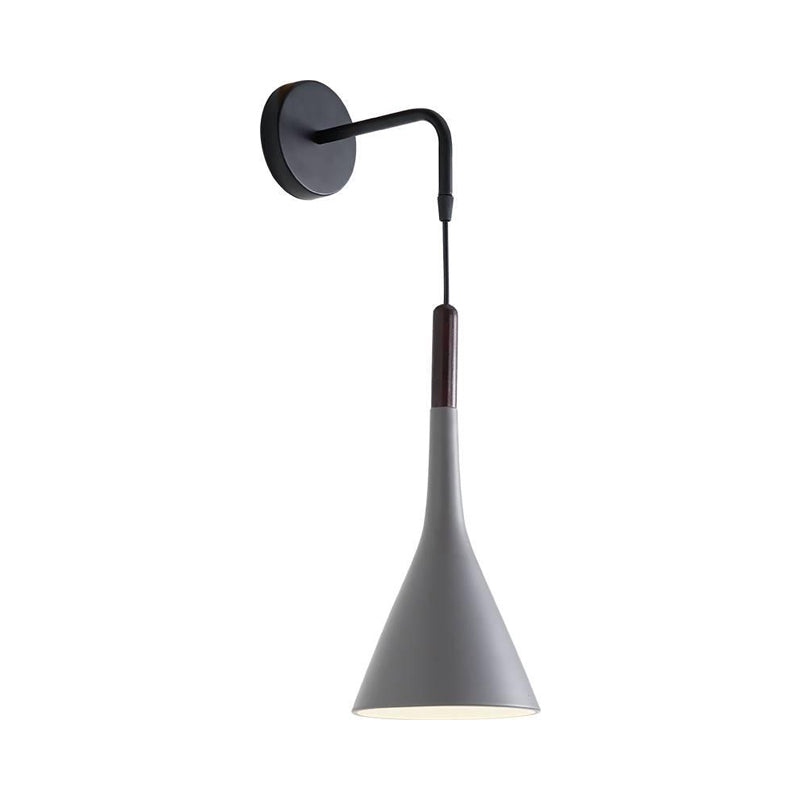Nordic Iron Wall Mounted Funnel / Bell Antler Light Fixture In Grey For Bedroom - Warm/White