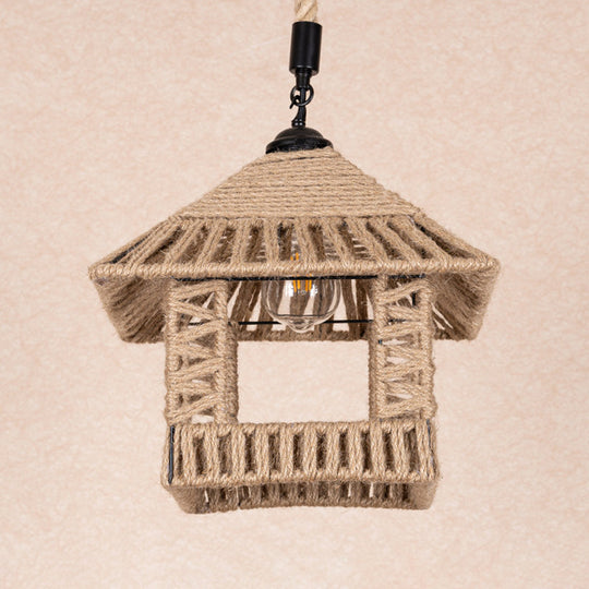 Hand-Woven Brown Rope Pendant Light For Rustic Restaurant Décor
