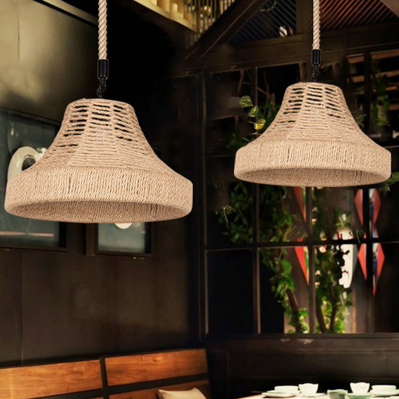 Trumpet Down Lighting Pendant With Manila Rope Hanging - Ideal For Restaurants