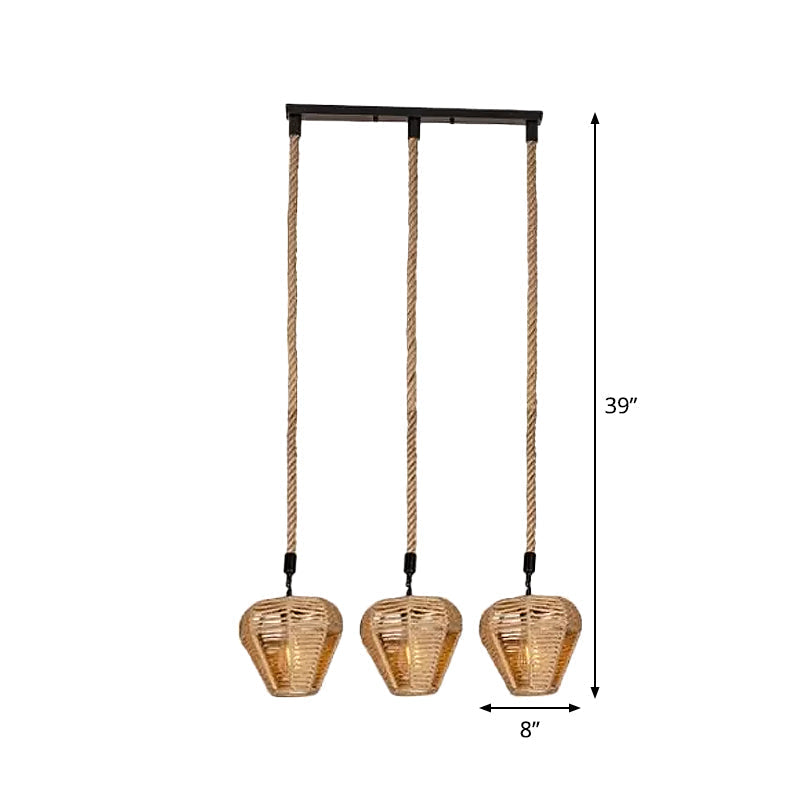 Rustic Brown Hemp Rope Pendant Light Fixture With Inverted Droplets - Multi-Light Option