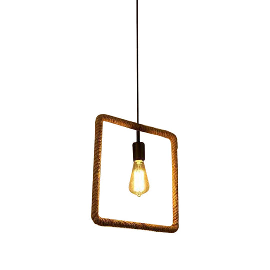 Rustic 1-Light Pendant Lamp With Brown Rope Frame For Living Rooms