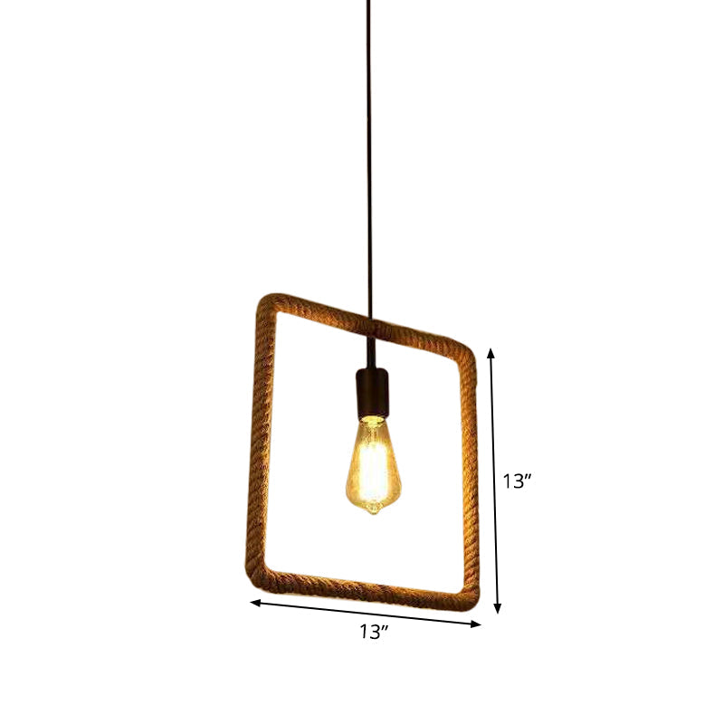 Rustic 1-Light Pendant Lamp With Rope Frame Brown