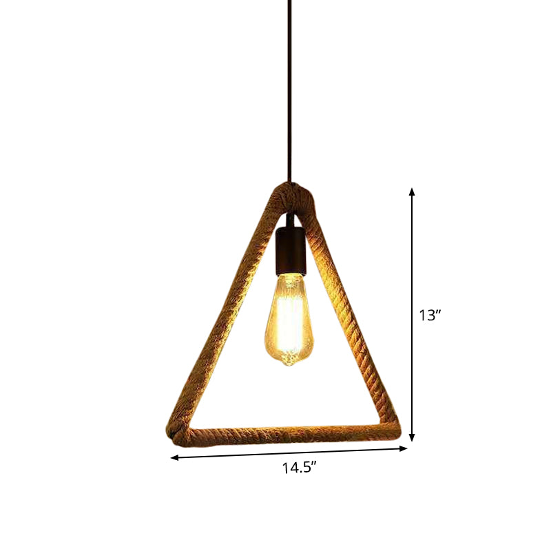 Rustic 1-Light Pendant Lamp With Brown Rope Frame For Living Rooms