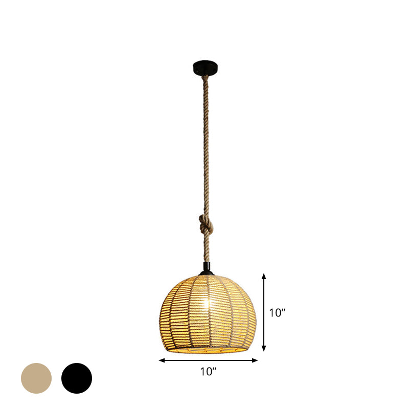 Rustic Hemp Rope Pendant Lamp For Dining Table - 1-Light Black/Brown 10’/12’ Wide