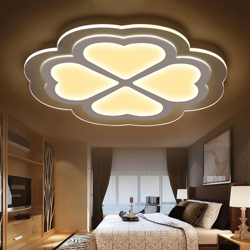 Loving Heart Petal Flush Ceiling Light - Romantic Acrylic Led Lamp For Nursing Room (White) White /