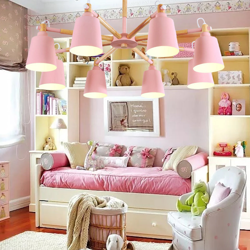 Modern Metal Pendant Lamp With Tapered Shade & 8 Bulbs - Living Room Lighting Fixture