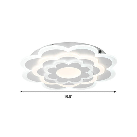 Floral White Led Ceiling Lamp: Acrylic Flush Mount For Creative Pretty Living Room Lighting