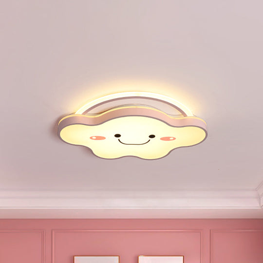 Cartoon Acrylic Cloud Led Flush Mount Ceiling Lamp In White Light - Gold/Blue/Pink 19.5’/25.5’ Wide