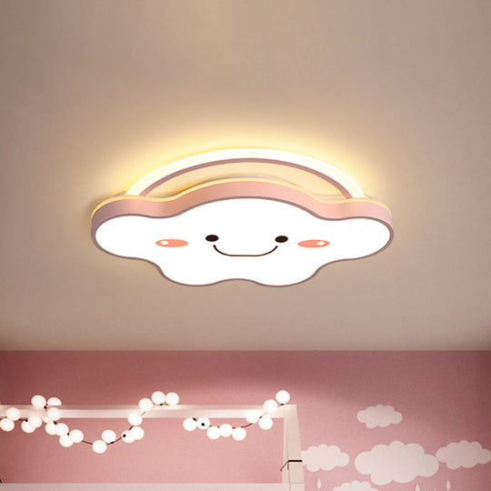 Cartoon Acrylic Cloud Led Flush Mount Ceiling Lamp In White Light - Gold/Blue/Pink 19.5’/25.5’ Wide