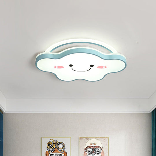 Cartoon Acrylic Cloud Led Flush Mount Ceiling Lamp In White Light - Gold/Blue/Pink 19.5’/25.5’ Wide
