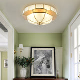 Colonial Milky Glass Bowl Ceiling Fixture 3/4-Bulb Living Room Flush Mount Lamp In Brass 16/19.5