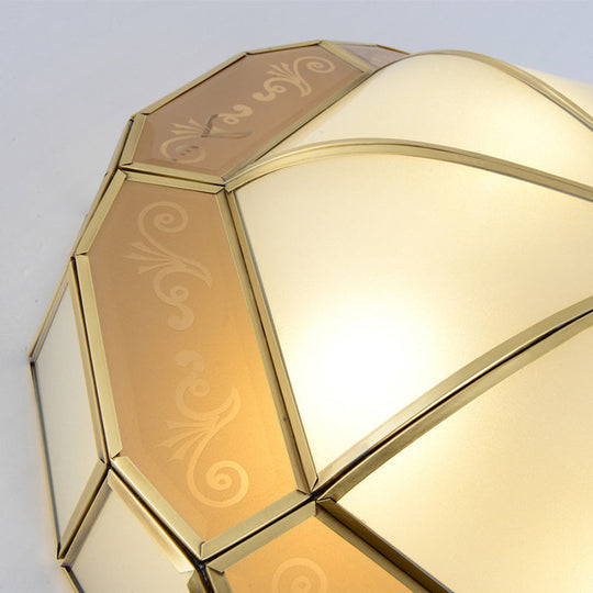 Colonial Milky Glass Bowl Ceiling Fixture 3/4-Bulb Living Room Flush Mount Lamp In Brass