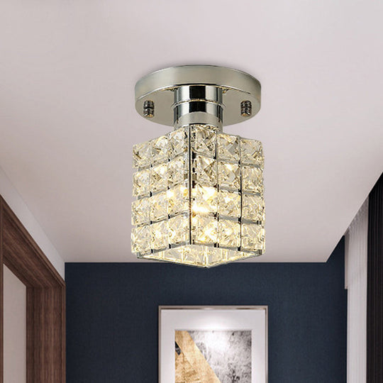 Modern Crystal Semi Flushmount Ceiling Light With Rectangle Block Shade
