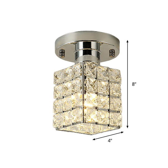 Modern Crystal Semi Flushmount Ceiling Light With Rectangle Block Shade