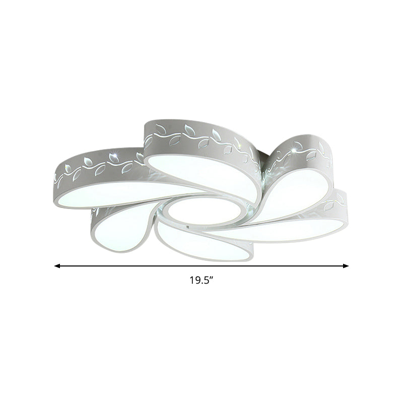 Modern White Metal Hollow Floral Flush Ceiling Light With Led For Bedroom