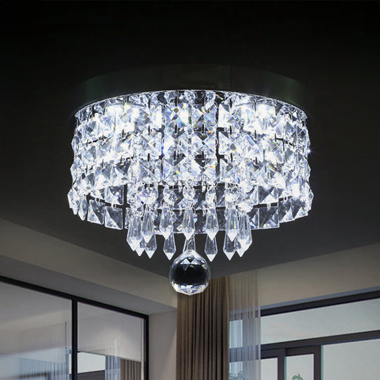 Glamorous Crystal Drum Ceiling Light In Chrome - Flush Mount Fixture Clear / 10 White