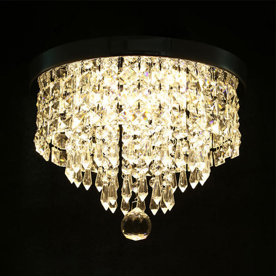 Glamorous Crystal Drum Ceiling Light In Chrome - Flush Mount Fixture