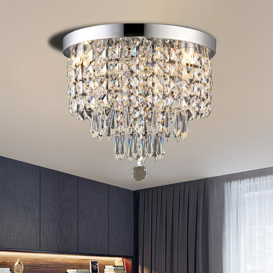 Glamorous Crystal Drum Ceiling Light In Chrome - Flush Mount Fixture