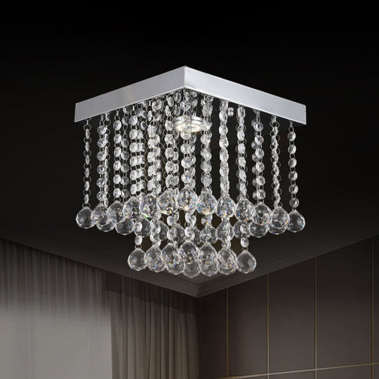 Chrome Crystal Flush Mount Ceiling Light Fixture With Cascading Balls Clear / 10