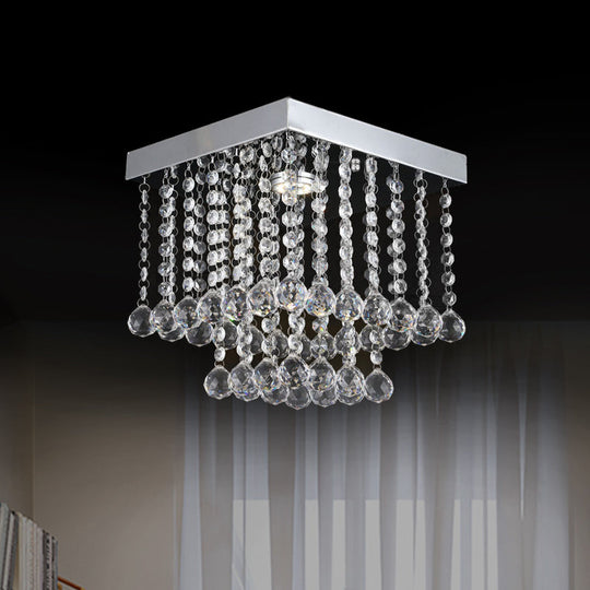 Chrome Crystal Flush Mount Ceiling Light Fixture With Cascading Balls